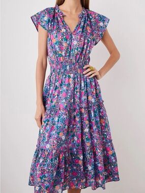 Rails Purple Floral Tiered Smocked Midi Dress